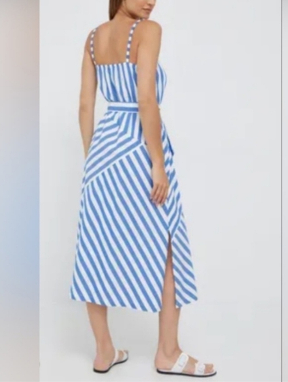 NWT GAP Belted Patchwork Maxi Dress Size Medium In Blue And White Stripes - Picture 3 of 7